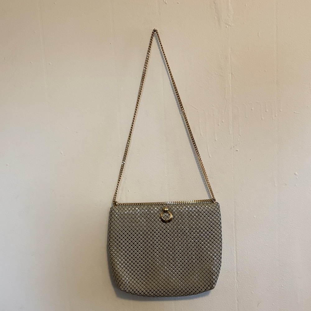 Whiting & Davis Silver Mesh Shoulder Bag with Gold Chain - Picture 3 of 6